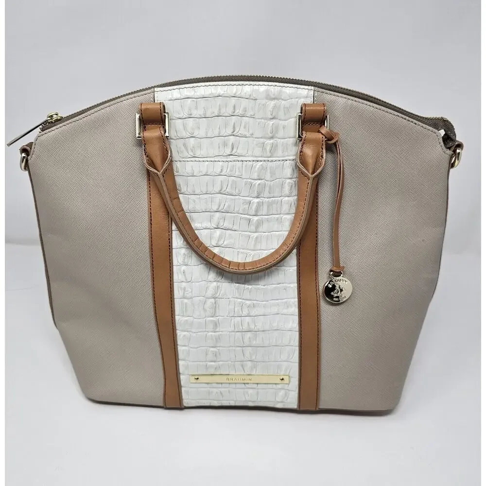 Brahmin Large Duxbury Satchel Bag in Macaroon Lady Vineyard Croc - Picture 2 of 9